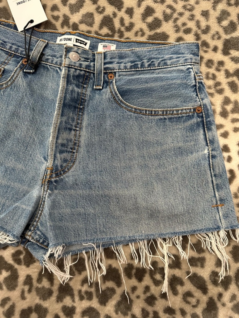 Levi's RE/DONE High Waisted Button Fly Cutoff Jean Shorts in Blue Wash Size 28 - Picture 6 of 17